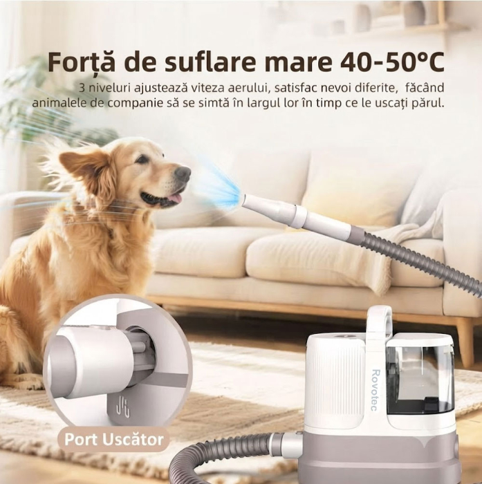 Masina De Tuns Animale cu Aspirare 9 in 1 Rovotec AllClean, Functie uscator, Caini, Pisici, Functie uscare, Aspirator animale si textile, 3 setari de aspirare [8]