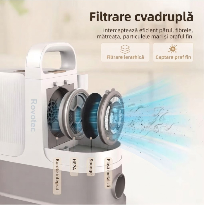 Masina De Tuns Animale cu Aspirare 9 in 1 Rovotec AllClean, Functie uscator, Caini, Pisici, Functie uscare, Aspirator animale si textile, 3 setari de aspirare [7]