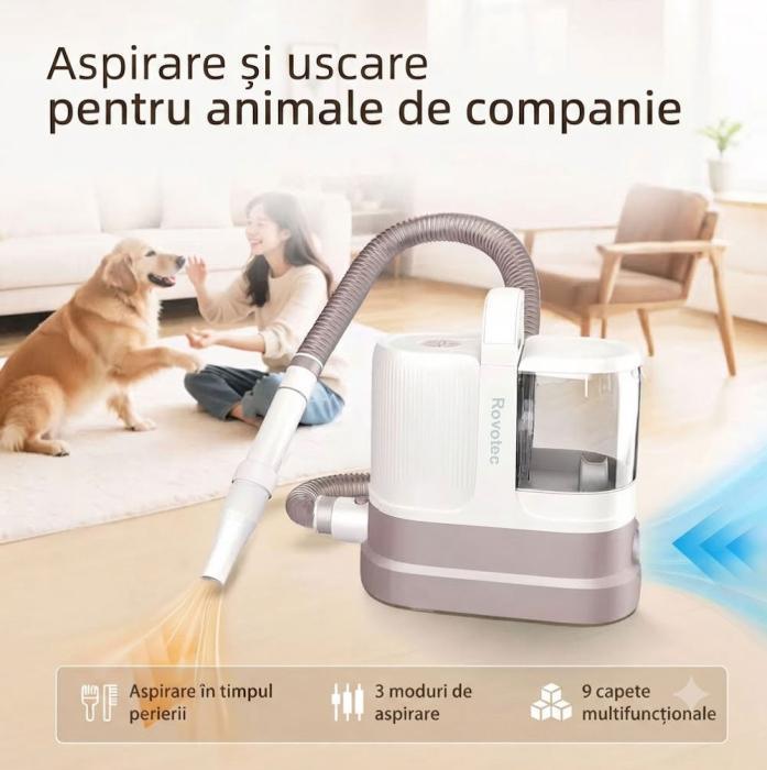 Masina De Tuns Animale cu Aspirare 9 in 1 Rovotec AllClean, Functie uscator, Caini, Pisici, Functie uscare, Aspirator animale si textile, 3 setari de aspirare [3]