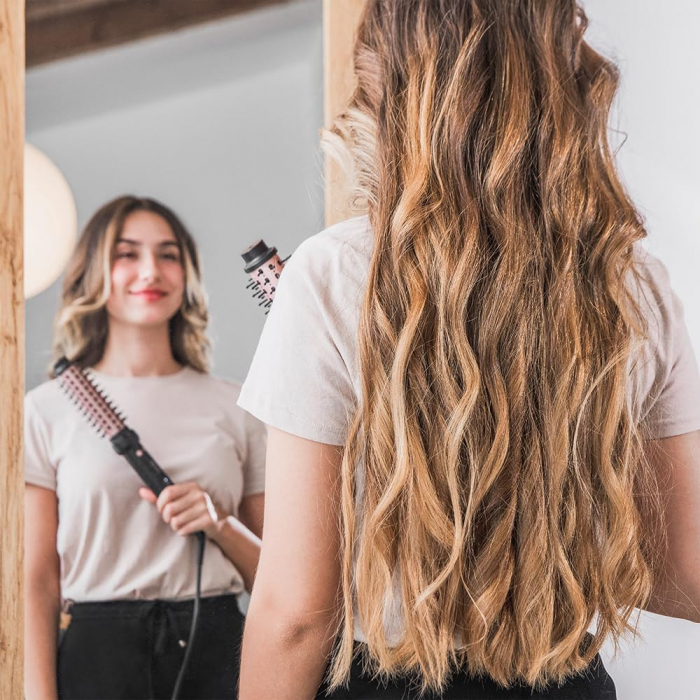 Perie rotativa 2 in 1 Cecotec Bamba InstantCare Curly AirFlow, Ondulator, Ceramica, Aer cald, Temperatura reglabila, rotire in ambele directii [9]