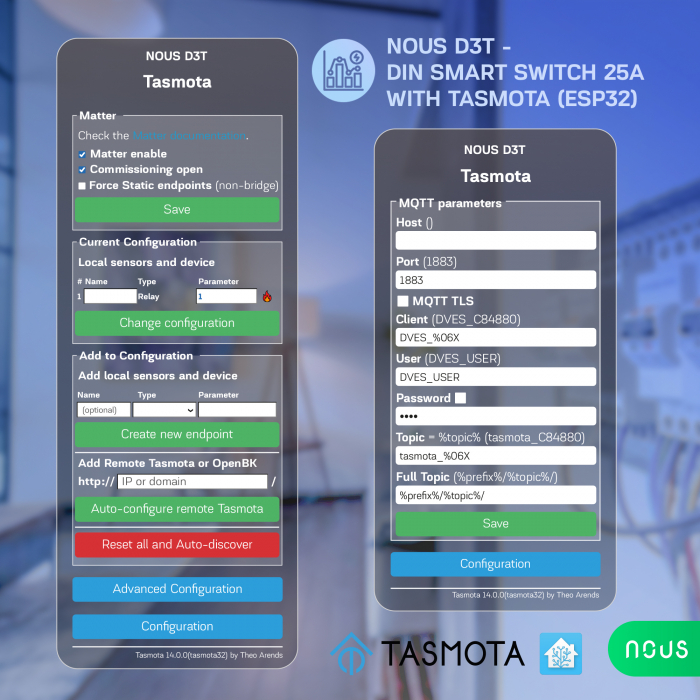 Siguranta inteligenta Nous D3T, 25A, Tasmota,  1 canal, Monitorizare energie, montare pe sina DIN, ESP32 [4]