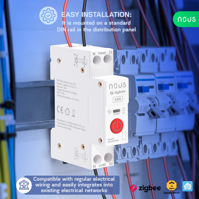 Siguranta inteligenta Nous D3Z, 25A, ZigBee,  1 canal, Monitorizare energie, montare pe sina DIN [6]