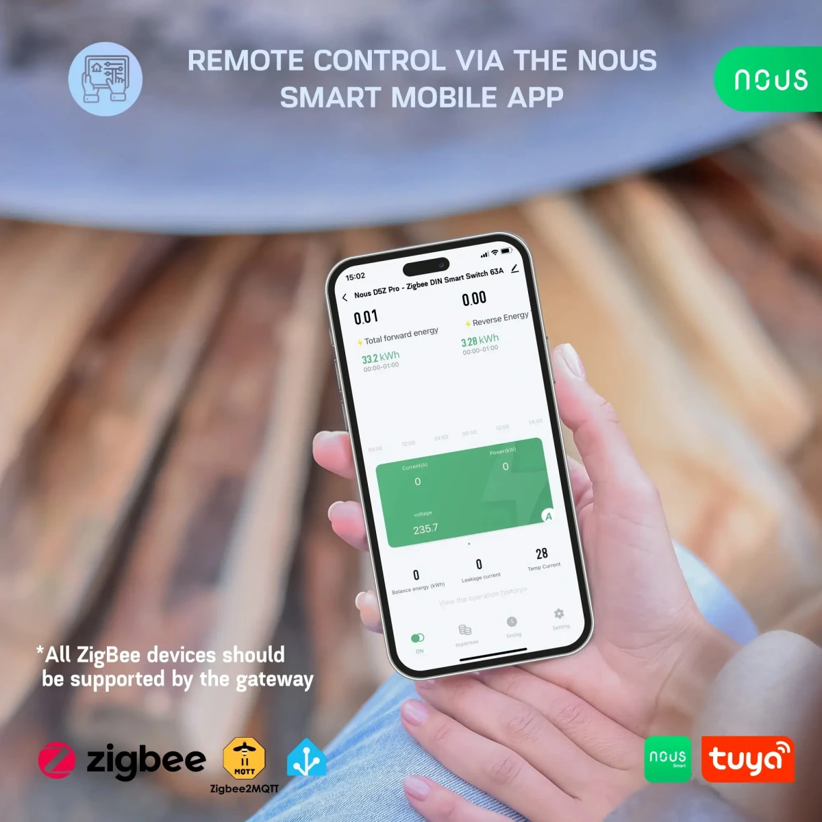 Siguranta Smart NOUS D5Z Pro, 32A Continuu, 63A Varf Scurt, Zigbee 3.0, 1 canal, Masurare Energie (W, kWh, V, A), montare pe sina DIN, Power Metering [4]