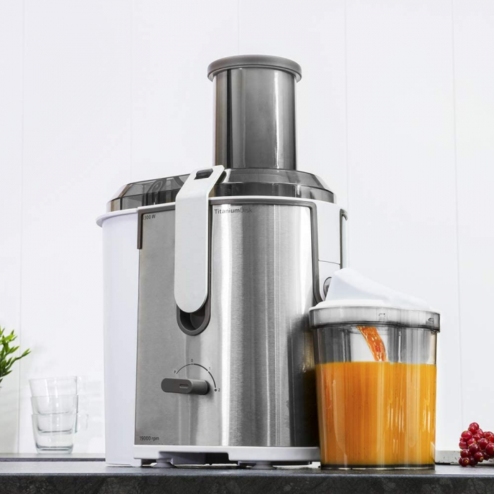 Storcator de fructe si legume Cecotec StrongTitanium 19000 XXL, 1300 W, 19000 RPM, 2 Viteze, Sistem anti-picurare, Recipient pulpa 2 l, Inox/Alb [2]