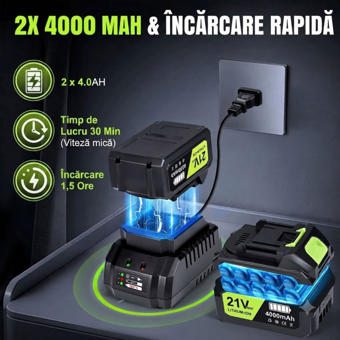 Suflanta pentru frunze cu acumulator Rovo BF811, 6 niveluri de viteza,  2 acumulatori, 21V, 4.0Ah, viteza 209 km/h, 650CFM [3]