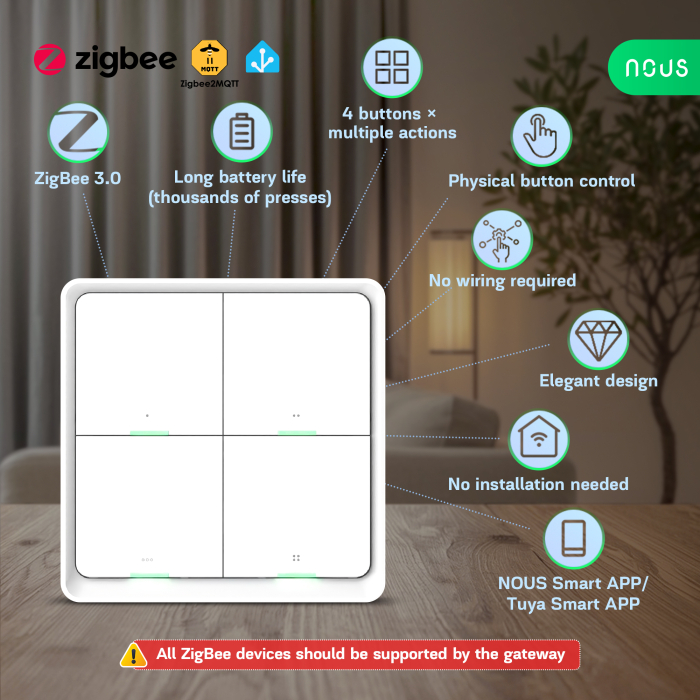 Telecomanda Smart NOUS C1 Zigbee, 4 butoane, control scene smart, wireless, compatibil Alexa/Google Assistant [2]