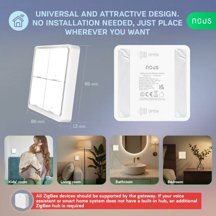 Telecomanda Smart NOUS C1 Zigbee, 4 butoane, control scene smart, wireless, compatibil Alexa/Google Assistant [4]