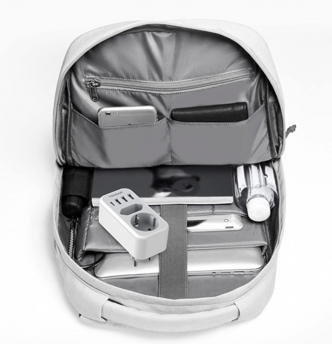 Priza Multipla Tessan TS-328, 2 Prize, 1 port USB-C, 3 Porturi USB, 240 V, Alb , 3600W [6]