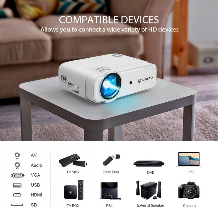 Mini videoproiector Vankyo Leisure 430W LED, WIFI, 4000 lumeni, Geanta transport, HDMI, SD, AV, VGA, USB, Telecomanda, Cablu HDMI [11]