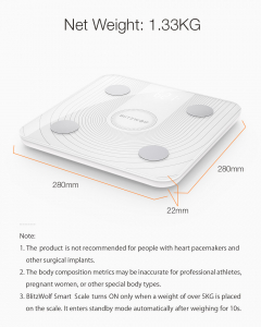 Cantar corporal Smart BlitzWolf Body Fat, 13 valori masurate, BMI, Alb [4]