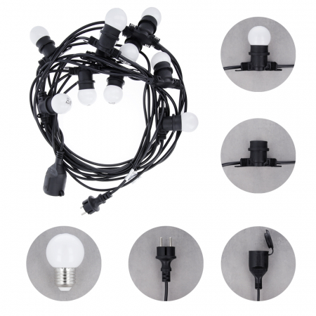 Ghirlanda luminoasa decorativa exterior Forever Light 12m cu 10 becuri LED E27, G45 Alb/Roz/Albastru IP65 [1]