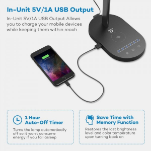 Lampa de birou LED TaoTronics TT-DL31, protectie ochi, control touch, Incarcare Telefon Wireles si USB - Resigilat [3]