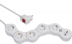 Prelungitoare - Prelungitor reglabil Brennenstuhl 5 prize si 2 USB-uri, 1,4m, Comutator de siguranta