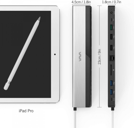 Adaptor 10 porturi Docking Station VAVA VA-DK002, Ethernet, SD Card, USB, QC, PD, pentru MacBook Pro si USBC [3]