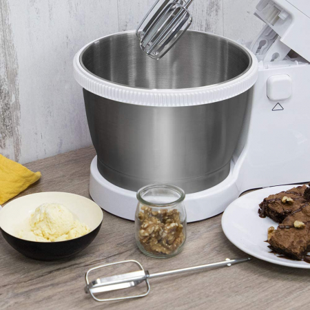 Mixer cu bol Cecotec PowerTwist 500 Steel 500 W, Bol 3.5 L, 5 viteze + Functie Turbo, Buton QuickOut, Sistem de fixare cu ventuze, Design Ergonomic, Alb/Inox [1]
