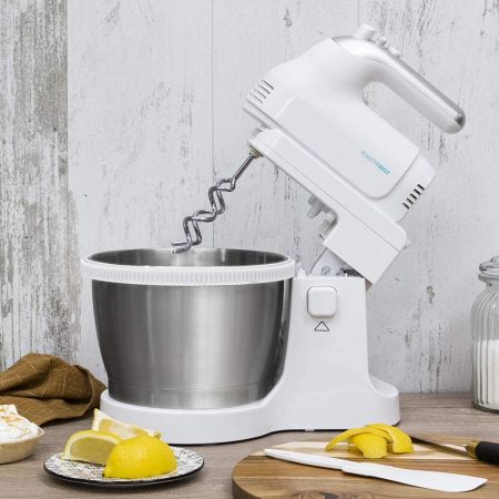 Mixer cu bol Cecotec PowerTwist 500 Steel 500 W, Bol 3.5 L, 5 viteze + Functie Turbo, Buton QuickOut, Sistem de fixare cu ventuze, Design Ergonomic, Alb/Inox [3]