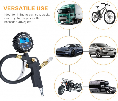 Pistol de umflat cu manometru AstroAI 250 PSI, Afisaj Digital, Furtun 1/4,  Accesorii incluse [2]