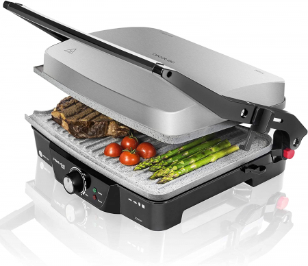 Resigilate - Grill Cecotec 2 in 1, Rock'nGrill 2000 W, regulator de putere, piatra antiaderenta, gratar electric si aparat de facut sandvisuri - Resigilat