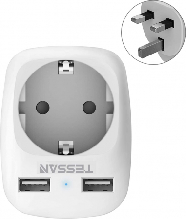 Prelungitoare - Adaptor Europe to UK Tessan TS-611, EU - UK, 2xUSB - 2,4A, 10A