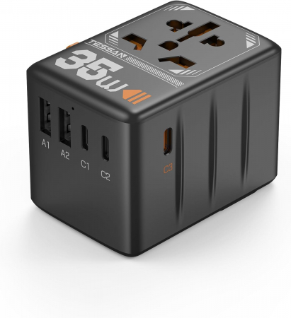 Accesorii prize - Adaptor International Tessan TS-WTA02, 2XUSB, 2XUSB-C ,1XUSB-C incarcare rapida , 35W