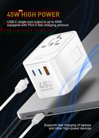 Adaptor priza international GaN LDNIO Z8, 1XUSB, 2XUSB-C, Incarcare rapida, 45W [7]