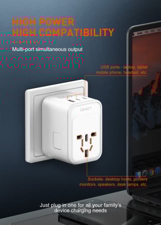 Adaptor priza international GaN LDNIO Z8, 1XUSB, 2XUSB-C, Incarcare rapida, 45W [9]