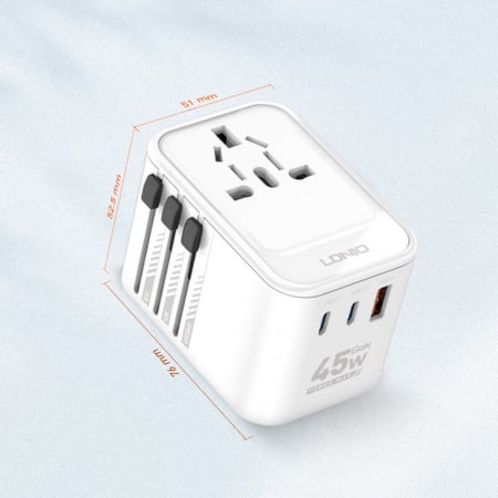 Adaptor priza international GaN LDNIO Z8, 1XUSB, 2XUSB-C, Incarcare rapida, 45W [6]