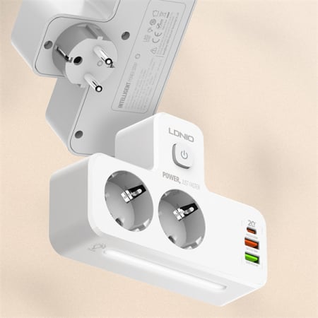 Adaptor priza LDNIO SE2337, 2 prize, 2 X USB-A, 1X USB-C, incarcare rapida QC 3.0, 10A [5]