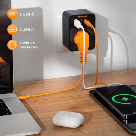 Adaptor Tessan TS-FW01DE00, 2XUSB-C, 2XUSB A, 30 W, 16A [1]