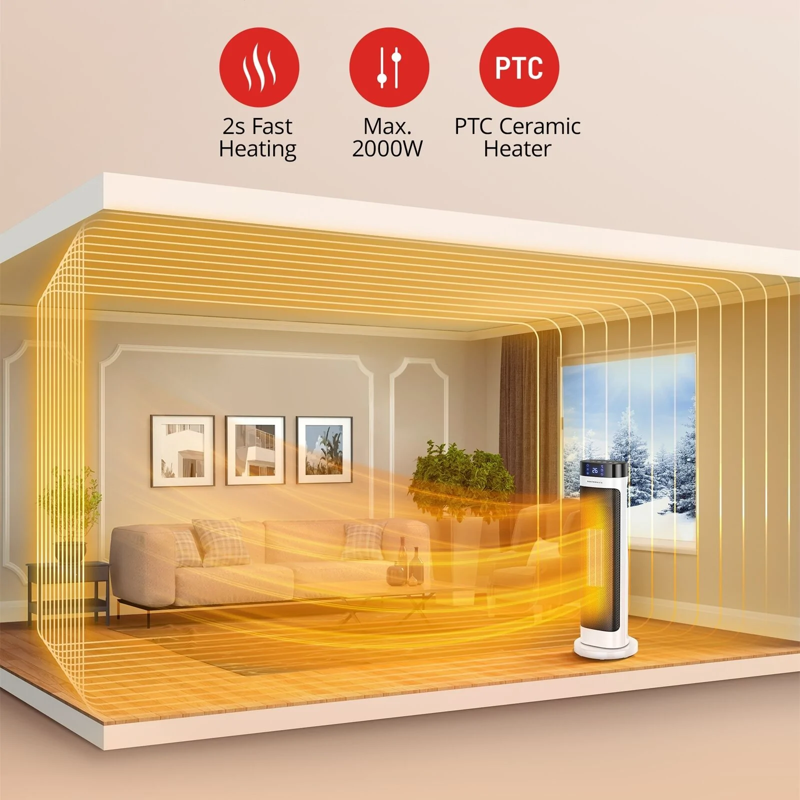Aeroterma Ceramica TaoTronics TT-HE018, 2000W, 3 niveluri, Telecomanda, Control Touch [3]