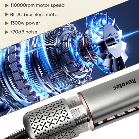 Aparat de indreptat parul cu aer cald 2 in 1 Rovotec HS-906, 1300W, Uscare si Indreptare Simultana, Ioni Negativi, Temperatura reglabila, Uscator, Indreptare par umed, Indreptare par uscat [10]