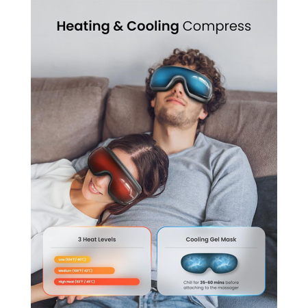 Aparat de masaj ochi RENPHO Eyeris 3, vibratii, compresie aer, functie incalzire, Bluetooth, muzica, pliabil, relaxare ochi, reducere oboseala oculara [1]
