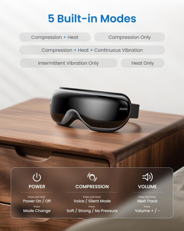 Aparat de masaj pentru ochi Renpho EM001 pentru masare cu Bluetooth, Muzica, Vibratii, 5 moduri, Negru [5]