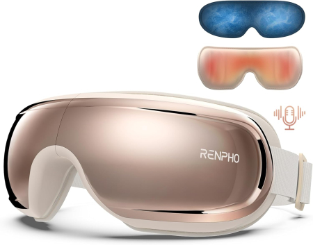 Beauty - Aparat de masaj pentru ochi RENPHO Eyeris 3 Rose, compresie cu aer, vibratii, incalzire si racire, Bluetooth, control vocal, pliabil, relaxare si reducerea oboselii oculare