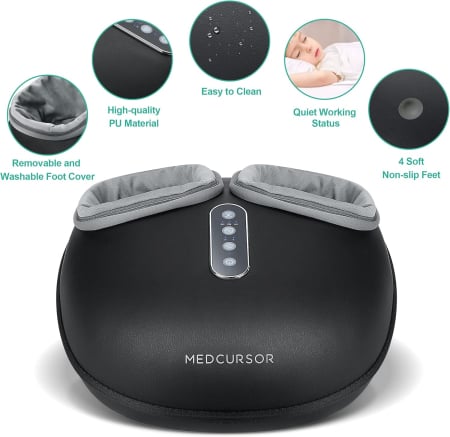 Aparat de masaj picioare Medcursor A02-FM04, Masaj Shiatsu, caldura, compresie aer cu 2 niveluri, 3 moduri - Negru [6]