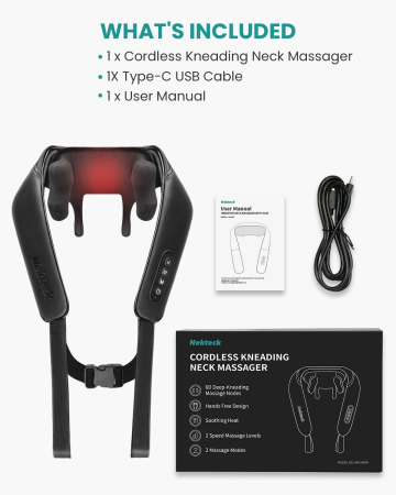 Aparat de masaj umeri, Nekteck A01-NM09, Acumulator 2600mAh, pentru spate, umeri, gat, picioare, masaj Shiatsu, incalzire [6]