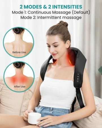 Aparat de masaj umeri, Nekteck A01-NM09, Acumulator 2600mAh, pentru spate, umeri, gat, picioare, masaj Shiatsu, incalzire [4]