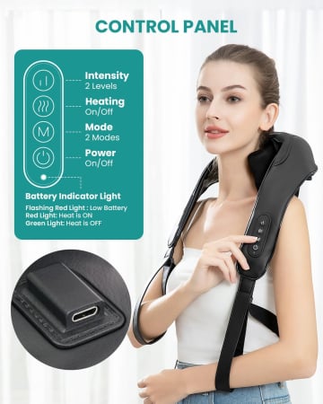 Aparat de masaj umeri, Nekteck A01-NM09, Acumulator 2600mAh, pentru spate, umeri, gat, picioare, masaj Shiatsu, incalzire [1]