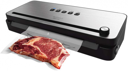 Casa si Gospodarie - Aparat de vidat si sigilat alimente Cecotec 140 SteelCut, putere 140 W, latime 31.5 cm,Taiere folie, vidare umeda uscata, vidare caserole, rola pungi inclusa - Resigilat