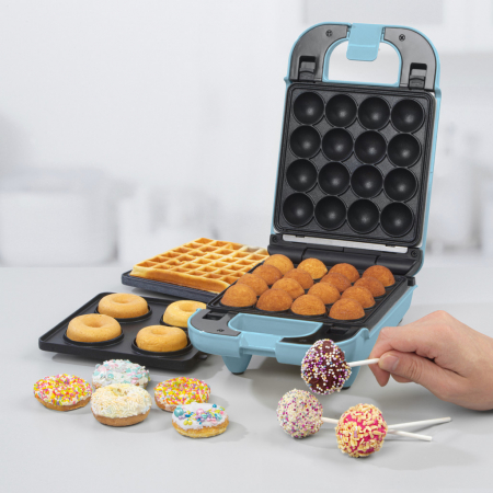 Aparat 3 in 1 Petra, vafe, briose, gogosi, placi antiaderente detasabile, 650W, albastru pastel [9]