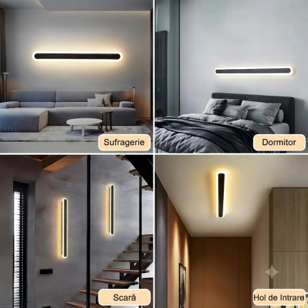 Aplica de perete LED Rovo 1356-100, 100CM, 39W, 3 setari de lumina, 3000K/4000K/6000K, Negru [5]