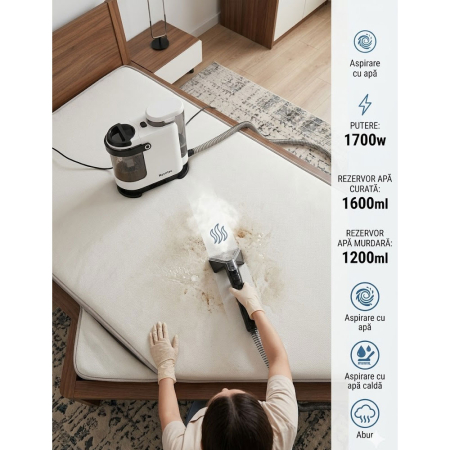 Aspirator cu Spalare si Abur Rovotec EASY WASH, 1700W, Curatare cu apa rece/calda, Abur, 9 accesorii, 15K Pa, Autocuratare, Eliminare Bacterii, Acarieni, Canapea, Mocheta, Geamuri, Bucatarie, Auto, [8]