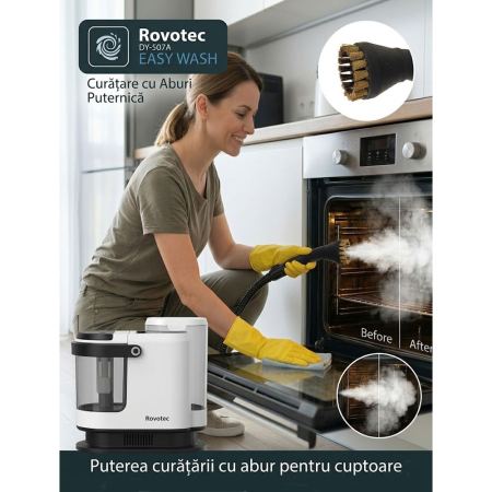 Aspirator cu Spalare si Abur Rovotec EASY WASH, 1700W, Curatare cu apa rece/calda, Abur, 9 accesorii, 15K Pa, Autocuratare, Eliminare Bacterii, Acarieni, Canapea, Mocheta, Geamuri, Bucatarie, Auto, [1]