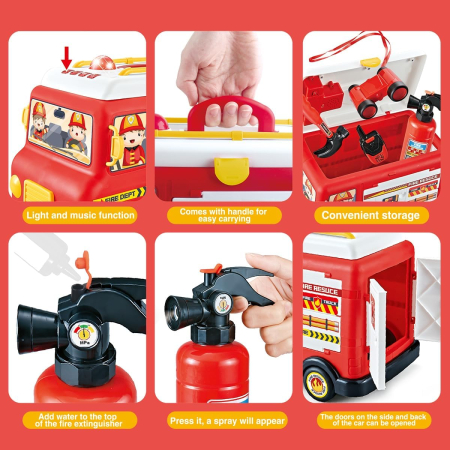 Set Masina de Pompieri Rovo H355A, Stingator cu aburi, Sunete, Becuri, Masina electrica,  accesorii incluse [2]