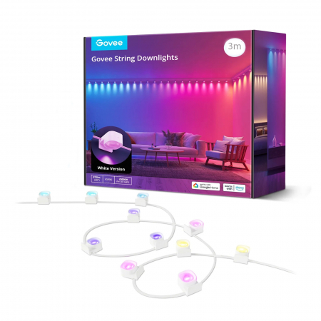 Iluminat Smart - Banda cu Spoturi LED Govee RGBIC String Downlights, H608B, 3m, Wi-Fi, sincronizare muzica