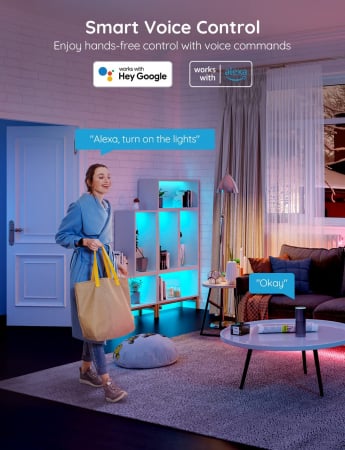 Banda LED RGB inteligenta Govee H615A RGB, Wi-Fi, Bluetooth, sincronizare muzica, lumina colorata, 5m, compatibil Google Assistant & Alexa [1]