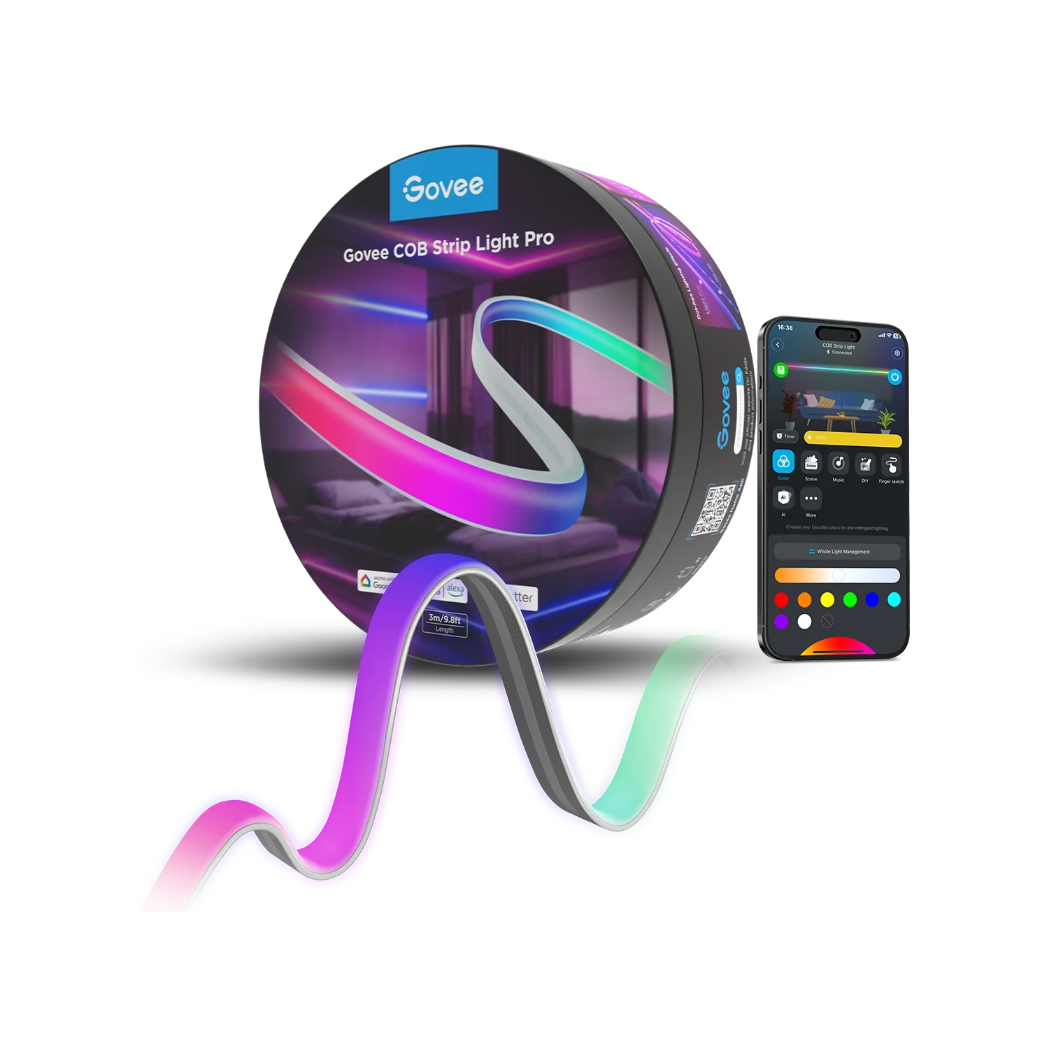 Banda LED Govee COB H61E5 Pro, 3M, RGBIC+W, 1260 LEDs/m,  Alexa, Google Asistant, Matter, Bluetooth, Wi-Fi [0]