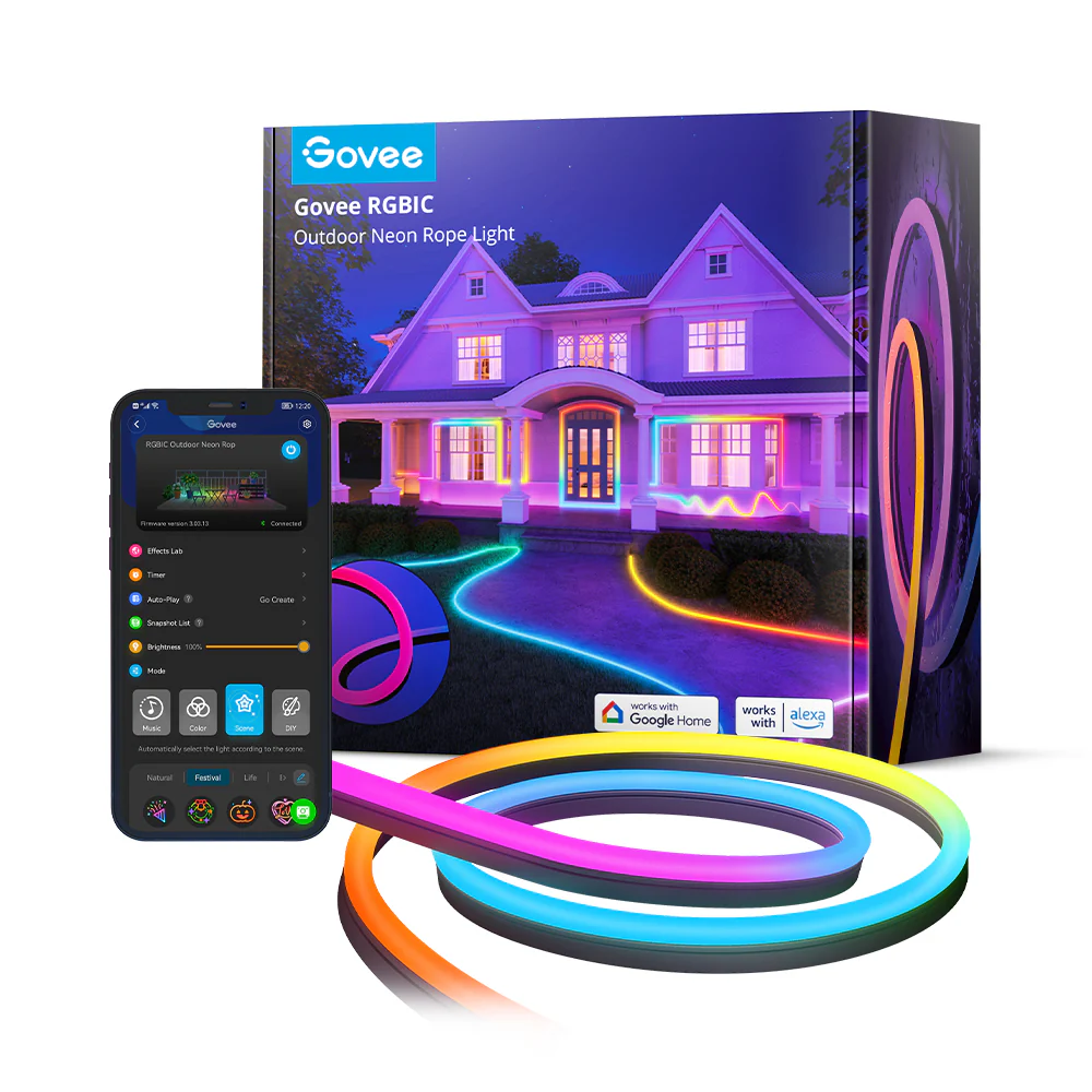 Kit banda LED / banda LED - Banda LED Profesionala Govee Neon Rope H61A8 Exterior, IP67, RGBIC, Inteligenta, 10M, 1130lm, 72W, Sincronizare Muzica, Wifi, Bluetooth, Alexa, Google Asistant