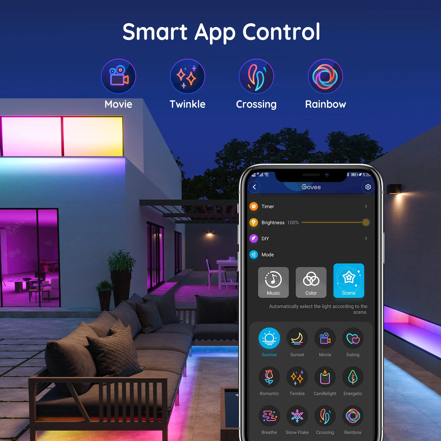 Banda LED Profesionala Govee H6172 RGBIC, 10m, IP65, Sincronizare Muzica, Wi-Fi & Bluetooth, Exterior, Google Assistant & Alexa [12]