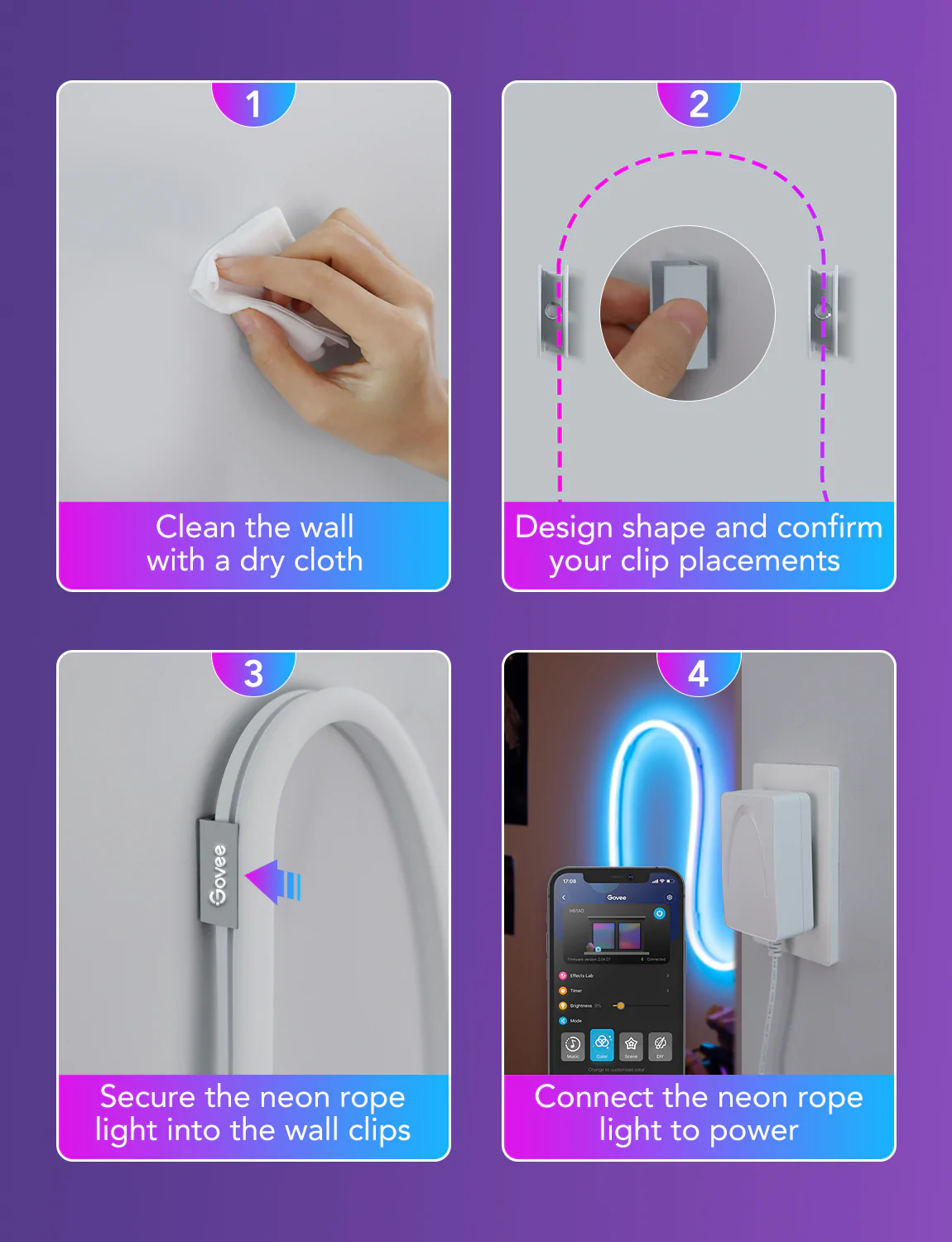 Banda LED Neon Govee H61A2 RGBIC, Inteligenta, Sincronizare Muzica, Wifi, 5m, IP67, Alexa, Google Asistant [12]